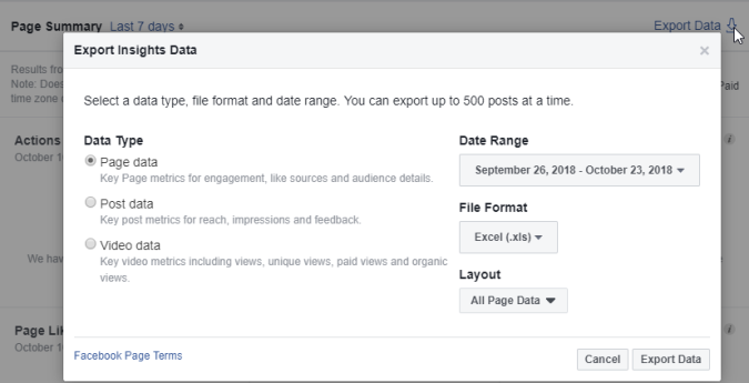 Facebook Analytics export